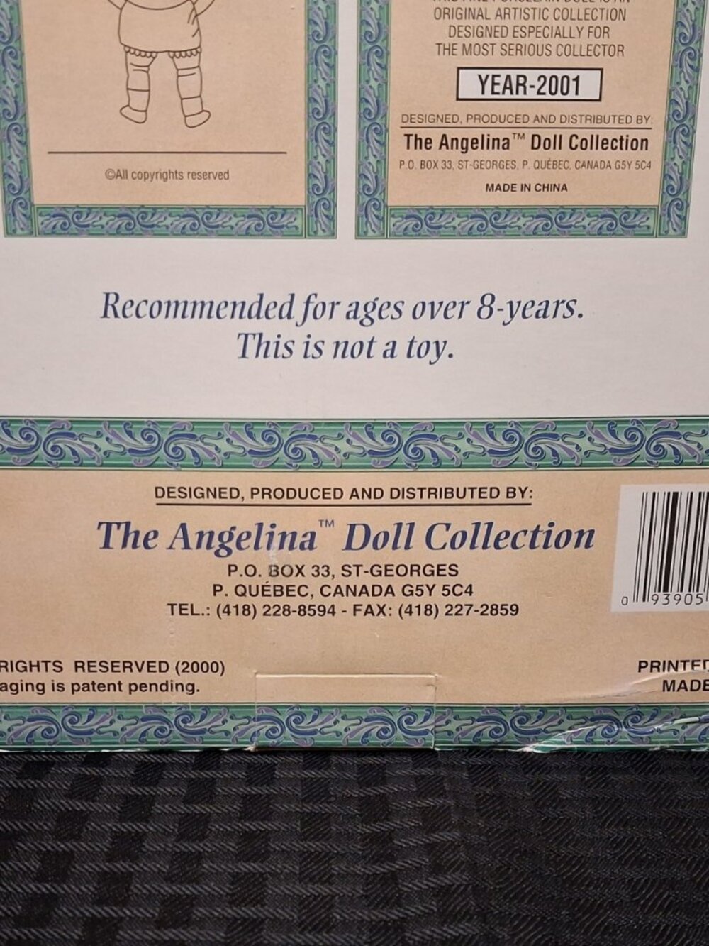 Vintage 2001 Angelina Collection Fine Porcelain Doll Green Plaid NIB w/ COA - Picture 7 of 16